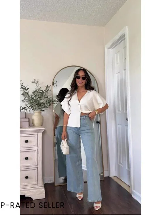 Oversized V-Neck Cardigan Lightweight Knit Casual Button Down Short Sleeve - Picture 5 of 7